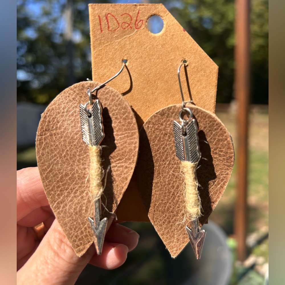 Brown Leather Arrow Earrings